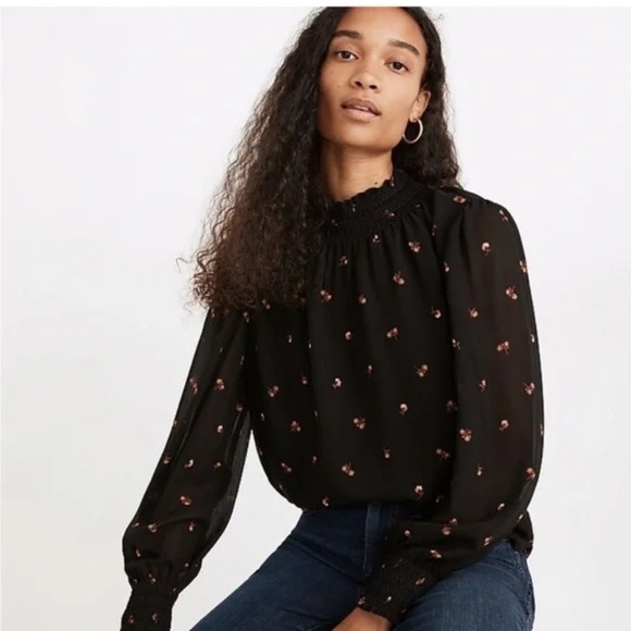 Madewell Women’s Smocked Mockneck Top Blouse Shirt XXS - Picture 1 of 10